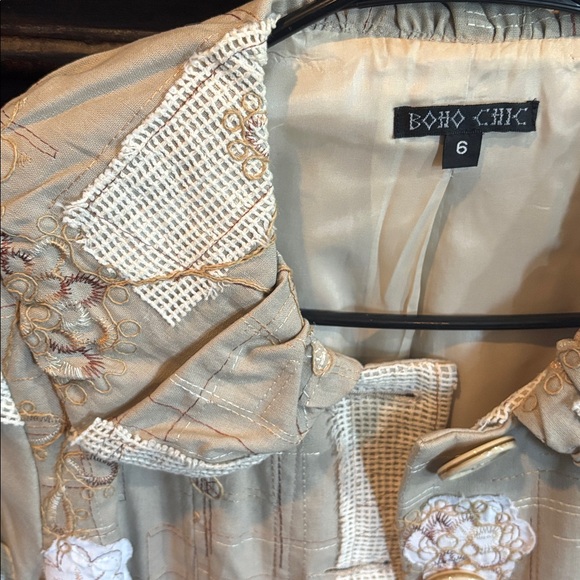 Boho Chic Beige Patchwork Trench Coat size 6 - Picture 2 of 5